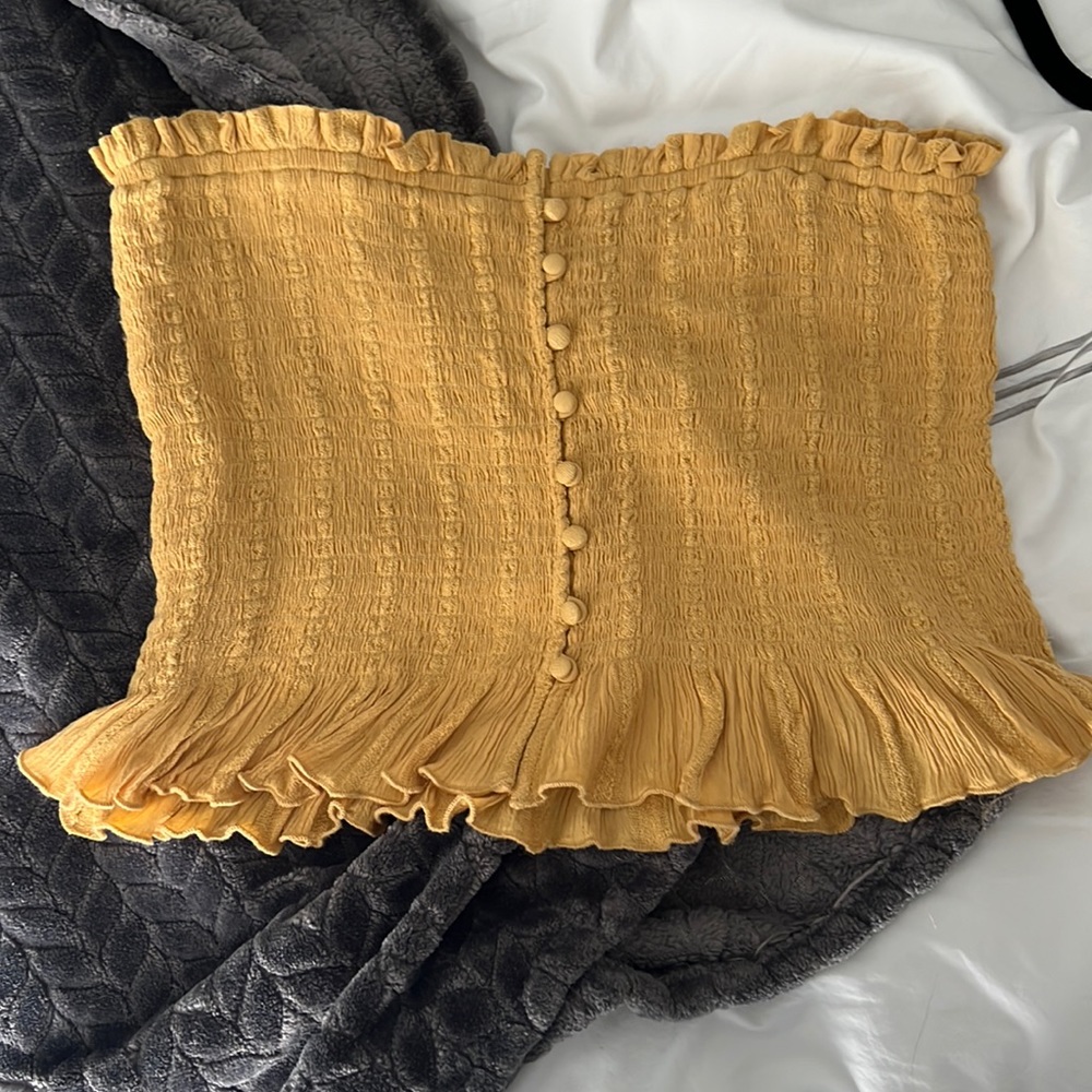 American Eagle Yellow Ruffle Bandeau Tube Top